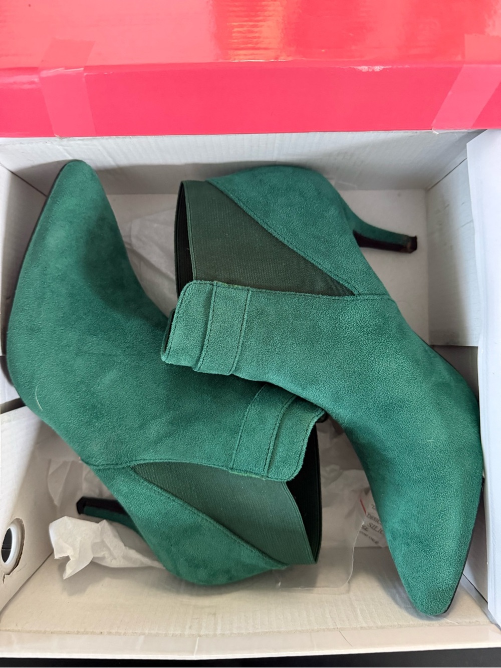 Allegra K Teal Green Suede Pointed Ankle Booties - Picture 2 of 3